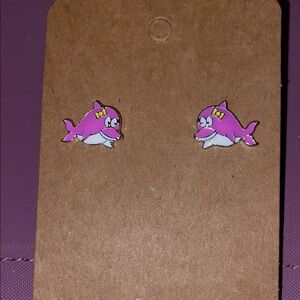 Pink and White Fish Jewelry Earrings